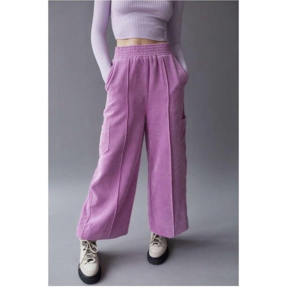 Urban Outfitters Pants - Urban Outfitters Corduroy Cargo Pants XXL Pink Rose Pull On Wide Leg High Waist